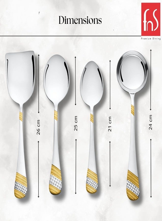 FnS Imperio Stainless Steel 24 Karat Gold Plated Serving Set of 4 (1 Small Serving Spoon, 1 Large Serving Spoon, 1 Gravy Ladle, 1 Rice Server) - Image 4